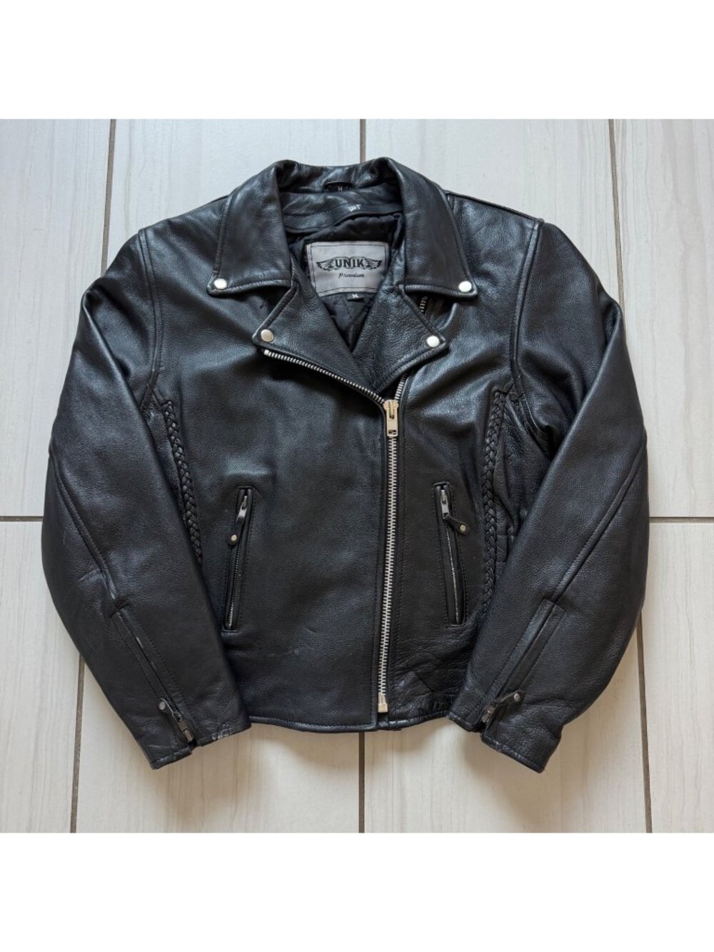 Unik 1990s Braided Leather Motorcycle Jacket Size M